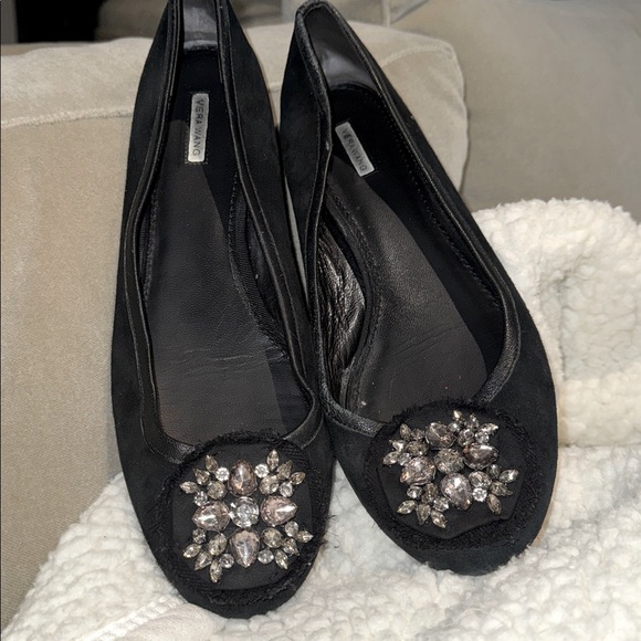 VERA WANG (luxury line) jewelled rhinestone black suede ballet flats - Picture 1 of 5